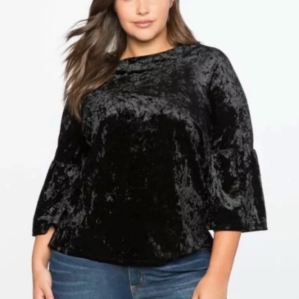 NWT Eloquii Velvet Bell Sleeve Top Shirt Black